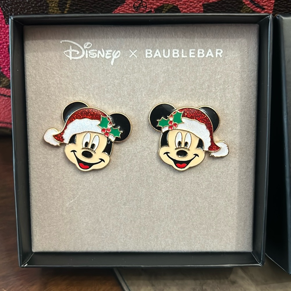 NEW Baublebar x Disney Mickey Mouse Christmas Earrings in Gift Box